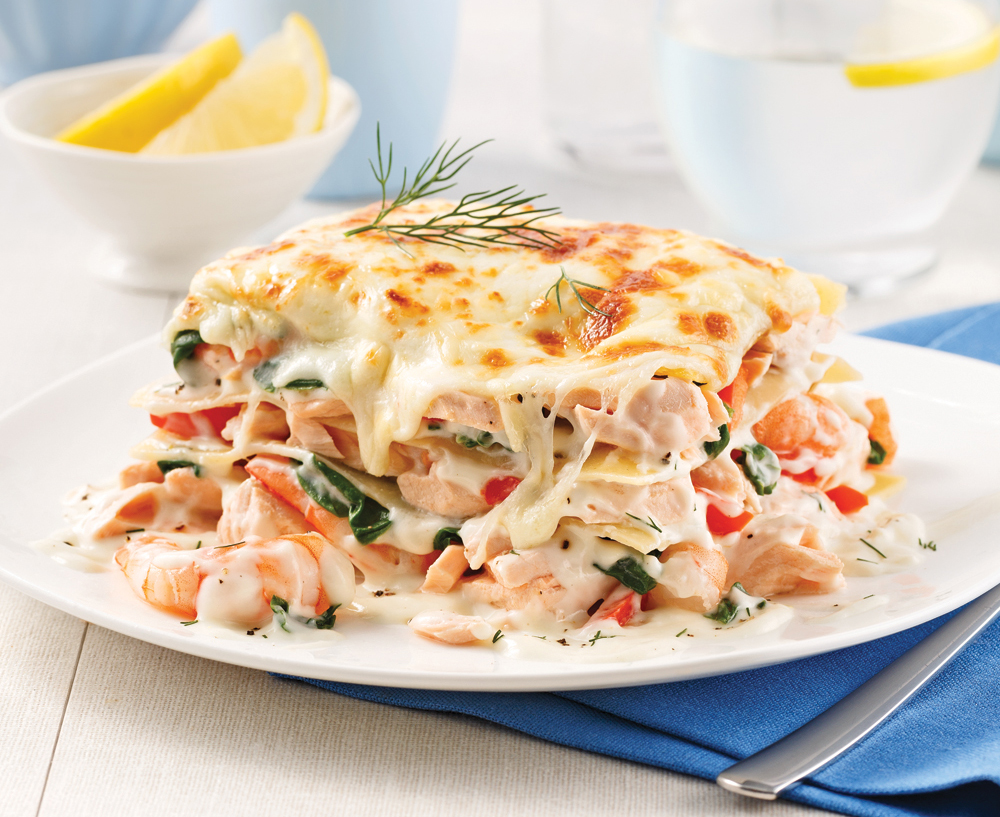 Lasagne au saumon et crevettes