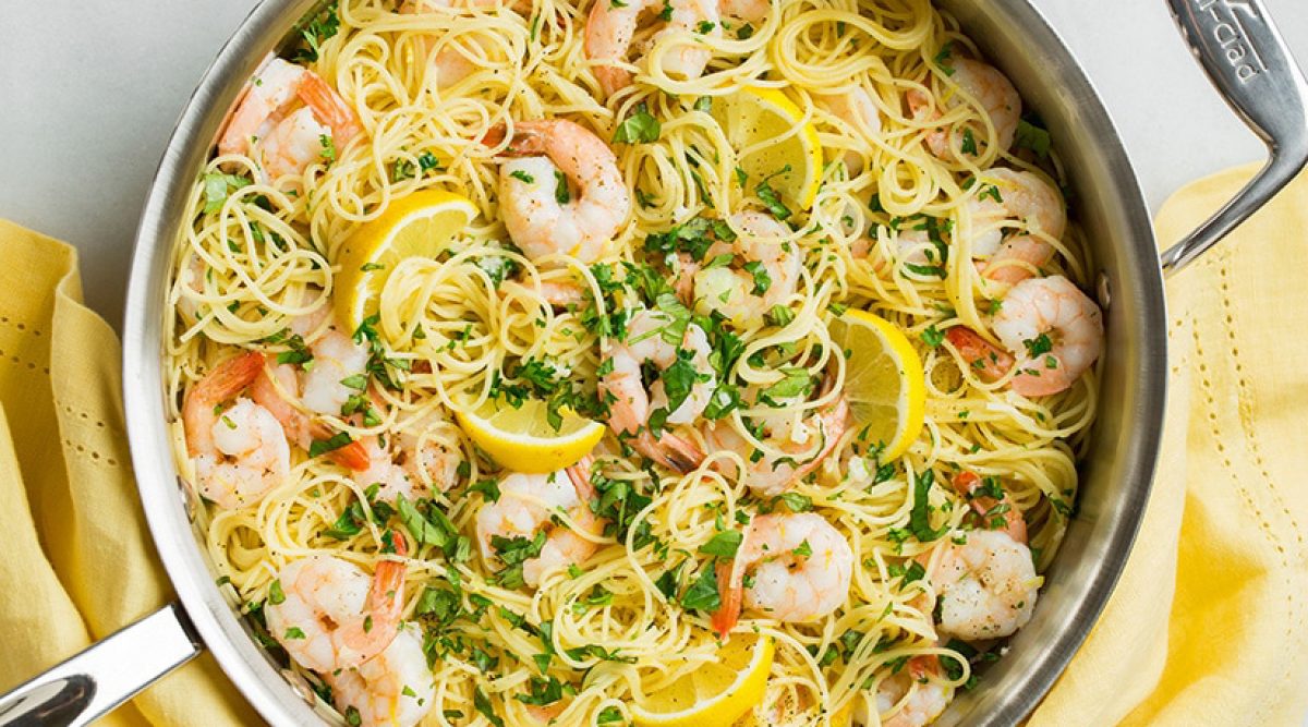 Spaghettis à l’ail, citron et crevette, bonnes à vous en lécher les doigts